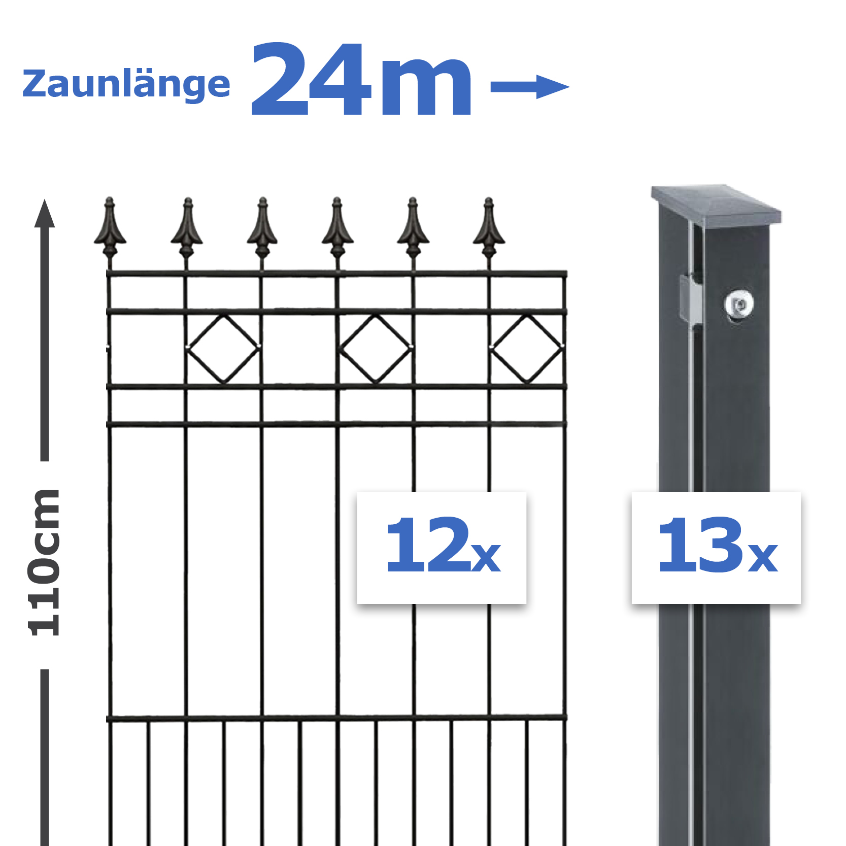 24m Set Schmuckzaun SATURN Stabmatte 110cm hoch – inkl. Pfosten 24m Set Schmuckzaun SATURN Stabmatte 110cm hoch – inkl. Pfosten