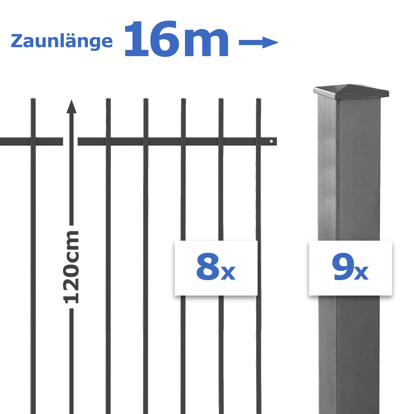 16m Set Frontgitter SHORT Metallzaun 120cm hoch – inkl. Pfosten 16m Set Frontgitter SHORT Metallzaun 120cm hoch – inkl. Pfosten