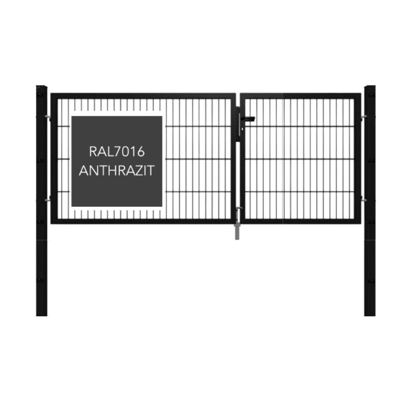 3m x 1.6m Tor-Set 60er Pfosten Anthrazit Doppelstabmatten Gartentor 2-flüglig 6/5/6 RAL 7016 3m x 1.6m Tor-Set 60er Pfosten Anthrazit Doppelstabmatten Gartentor 2-flüglig 6/5/6 RAL 7016