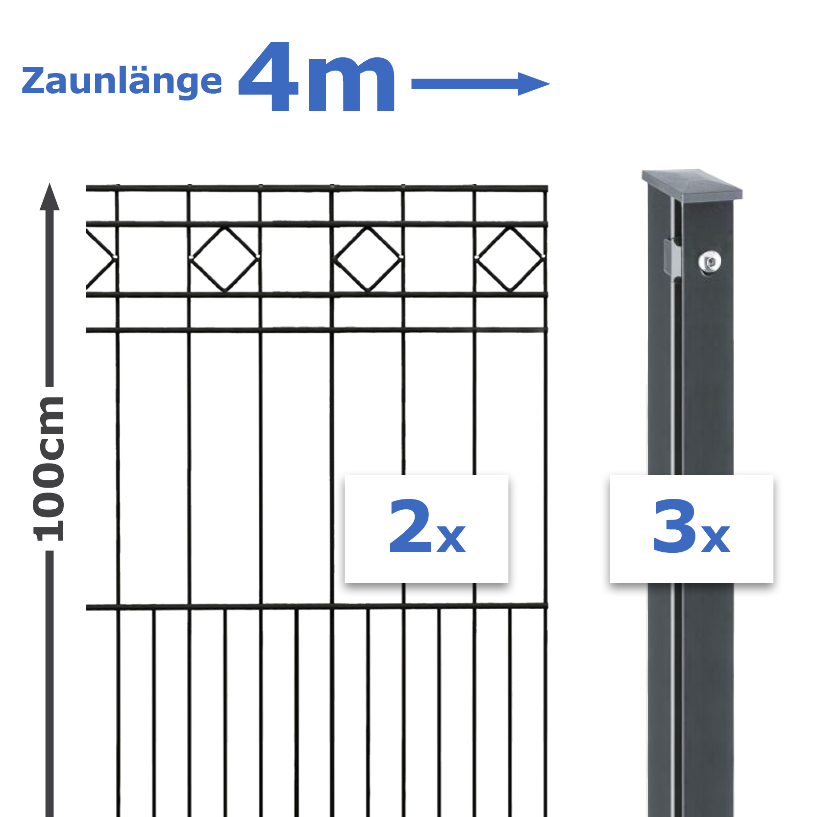 4m Set Schmuckzaun VENUS Stabmatte 100cm hoch – inkl. Pfosten 4m Set Schmuckzaun VENUS Stabmatte 100cm hoch – inkl. Pfosten